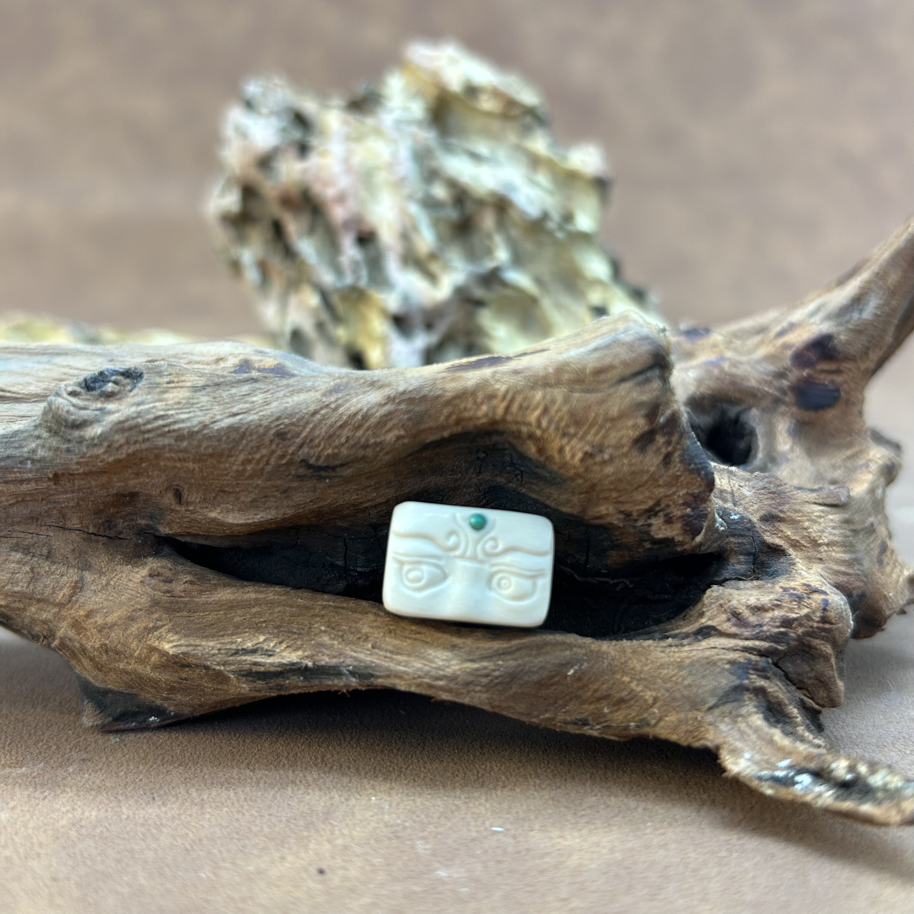 【再序】精品原色雕刻猛犸牙双面般若眼 观自在DIY配饰约17*11*10mm