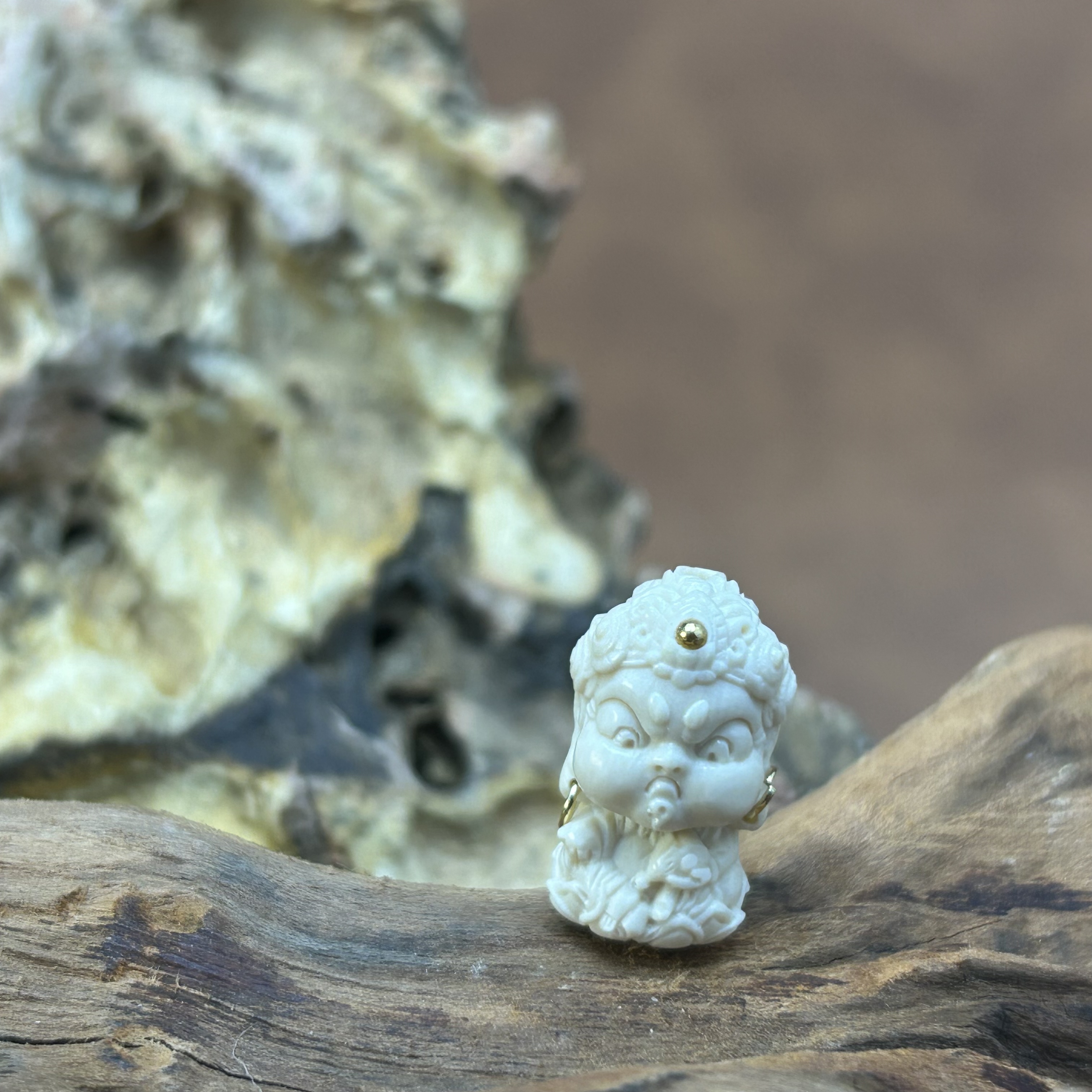 【再序】精品原色雕刻猛犸牙 黄财神DIY配饰