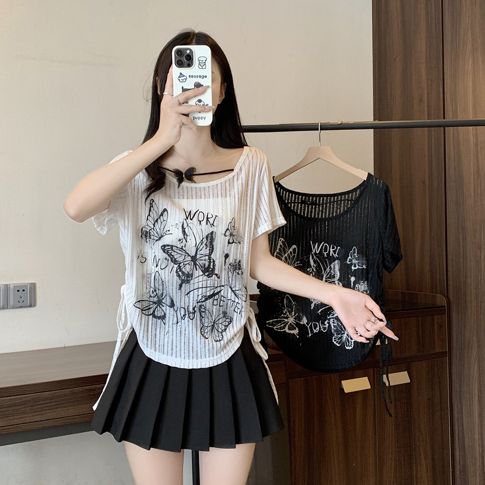 2785# 夏季新品爆款小蝴蝶结设计显瘦气质t恤