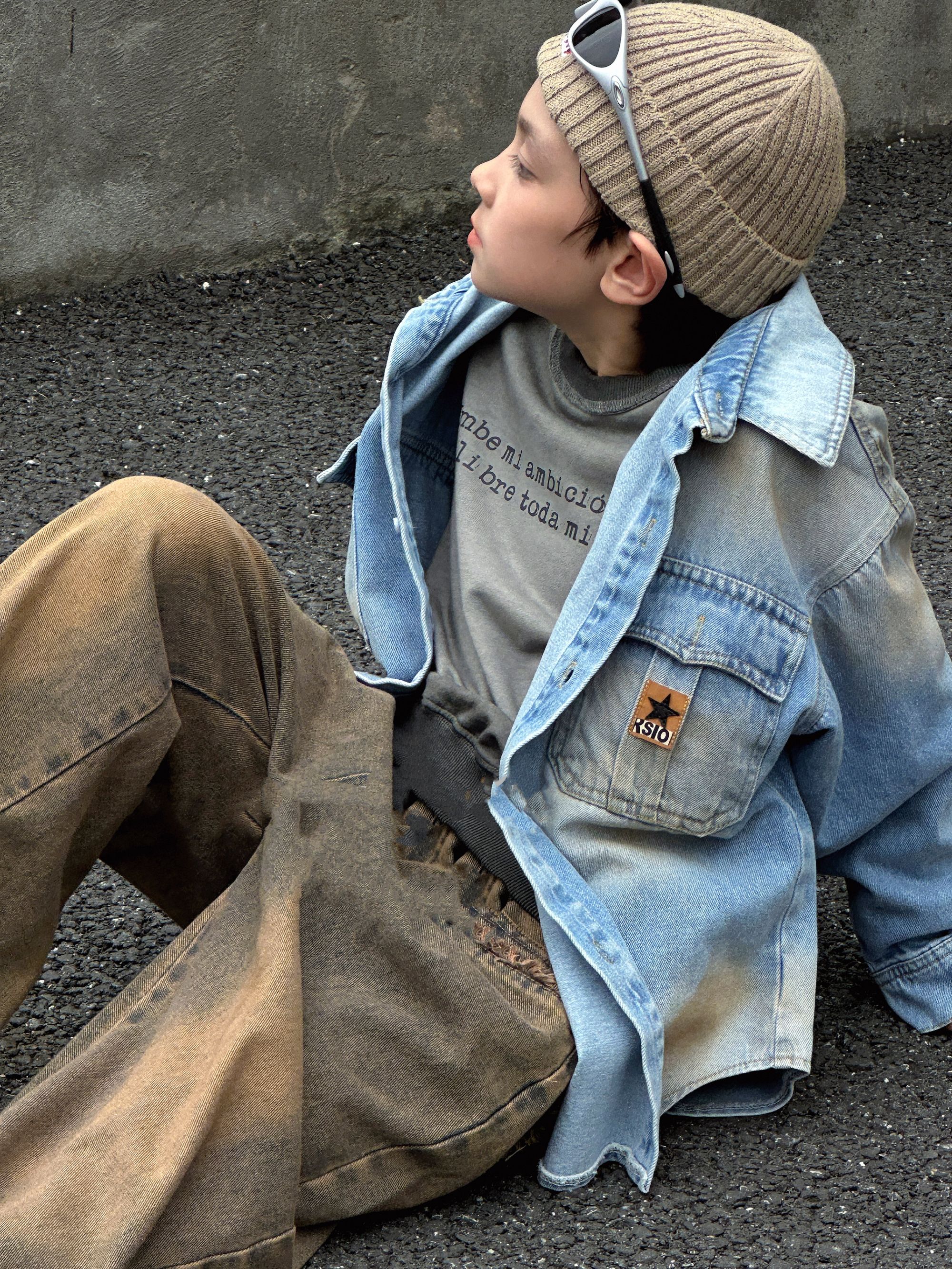 no退no换2024秋冬季洋气潮童必备时尚穿搭百搭韩版针织长袖牛仔衫