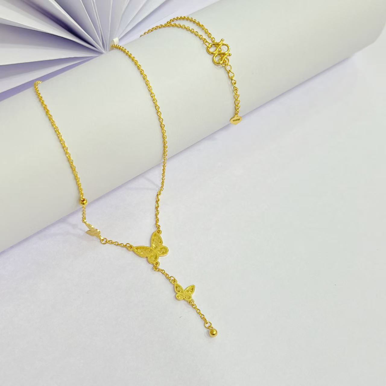 龙鳞流苏三只蝴蝶一体实心黄金套链5G工艺足金999