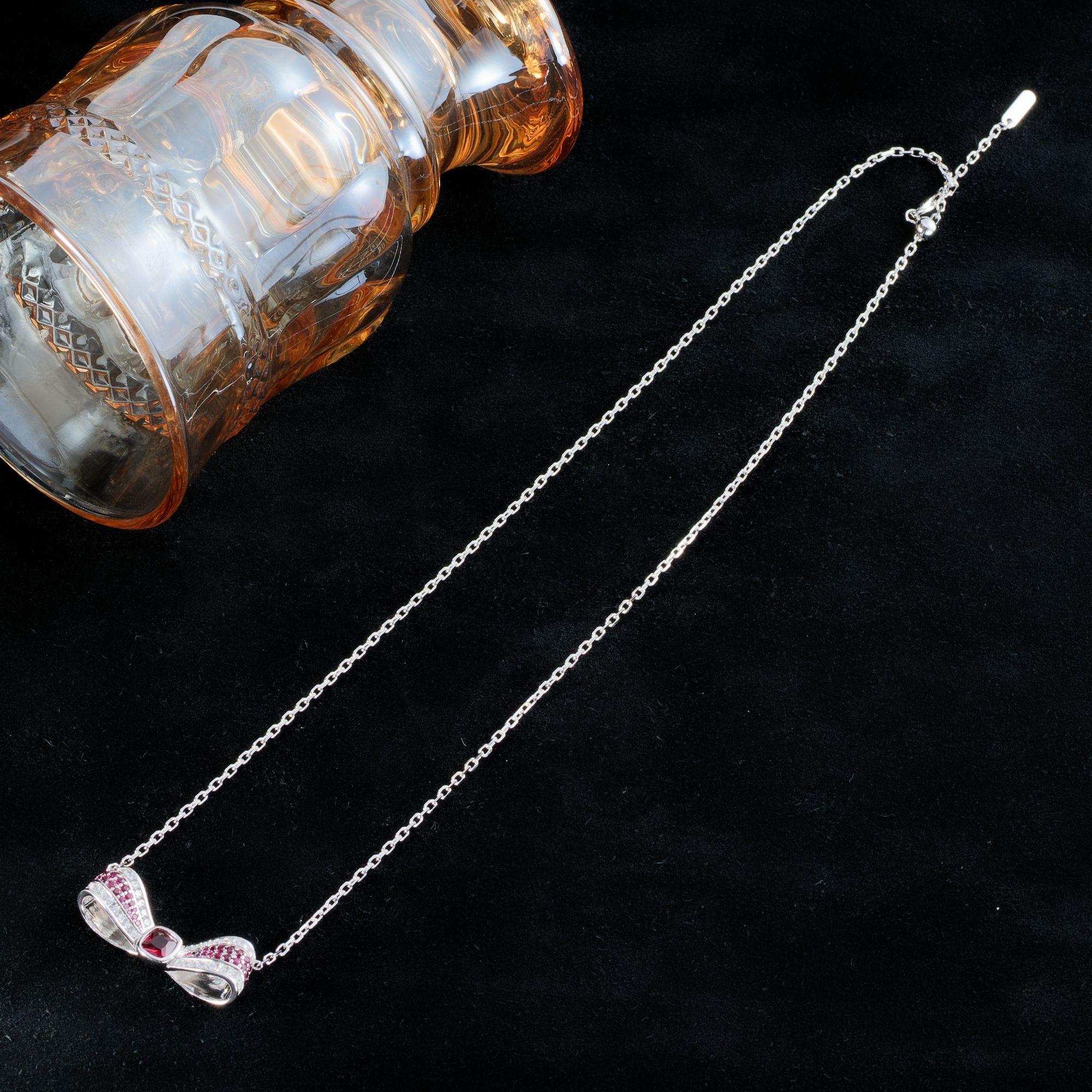 坠链均925银合成锆石 WBLH乌巴拉花蝴蝶结项链气质百搭甜美