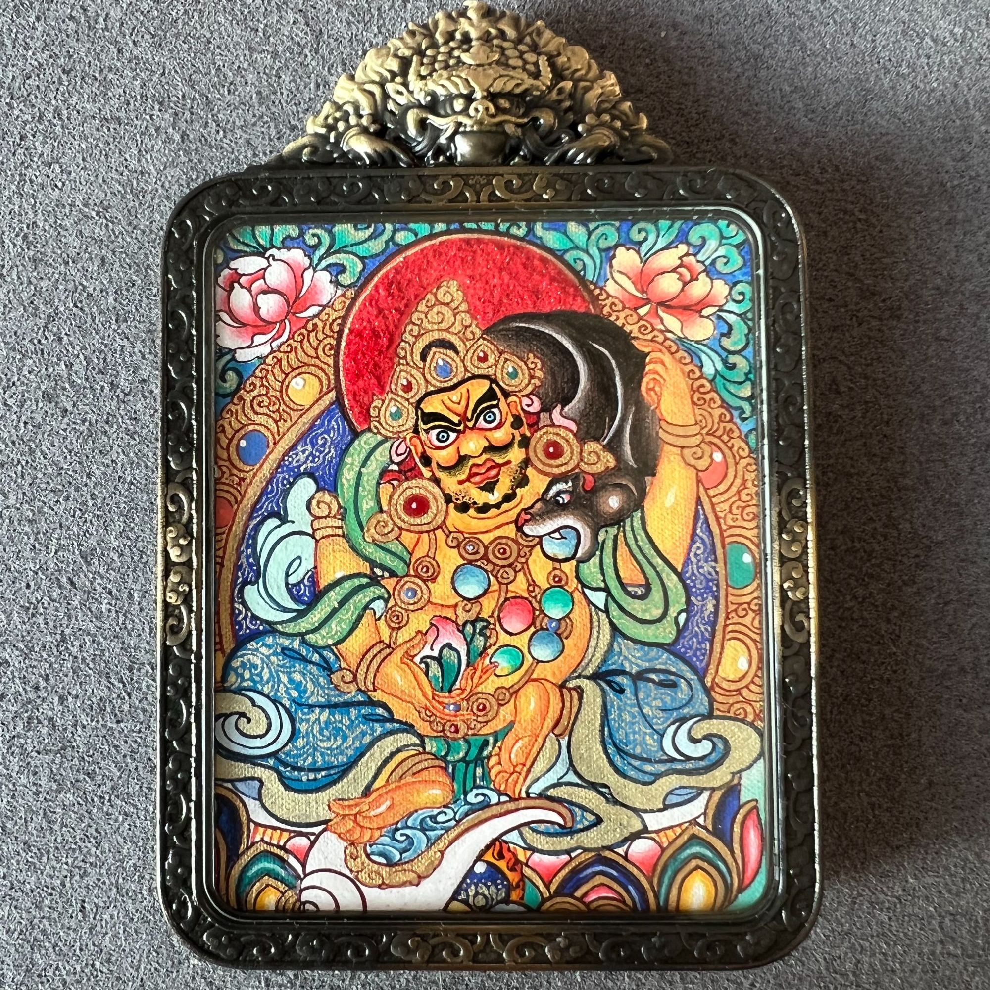 热贡纯手绘唐卡 黄财神 色彩鲜艳 画风细腻 人物栩栩如生
