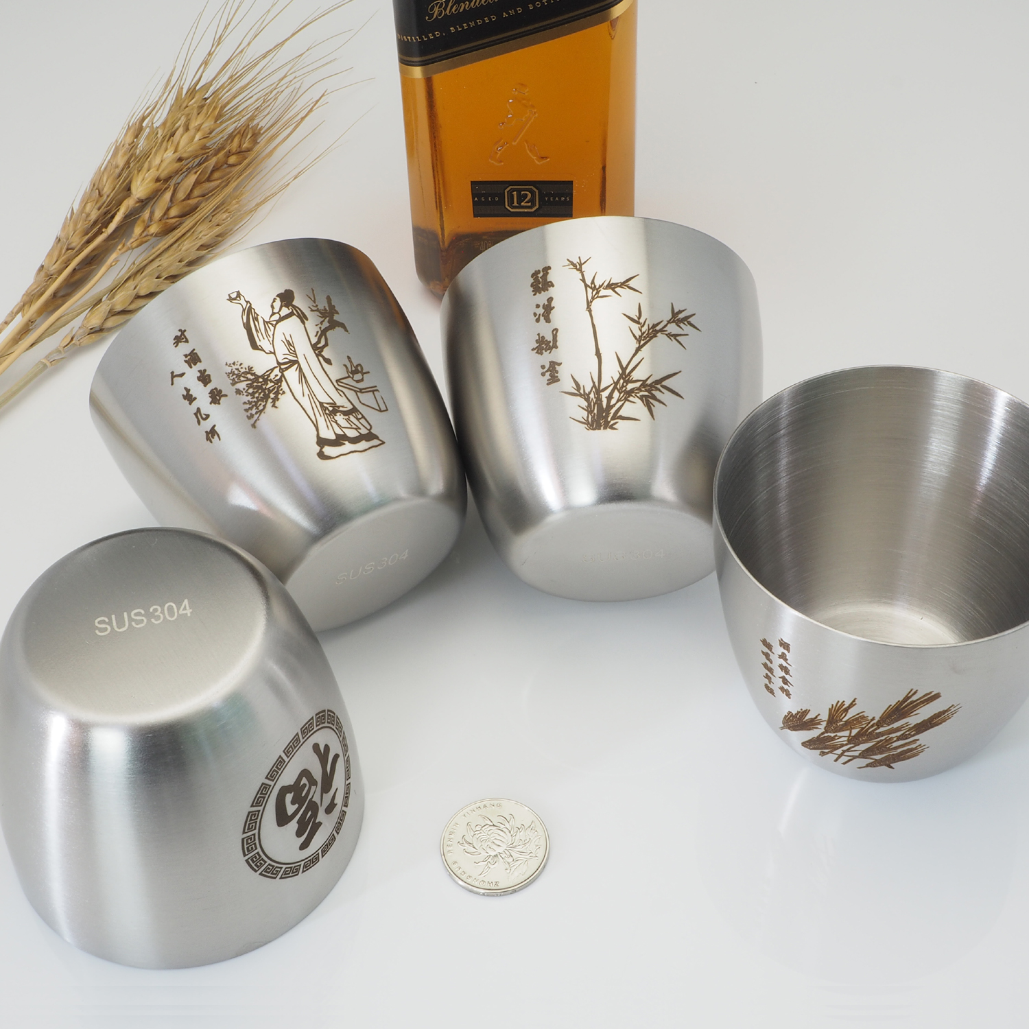 304不锈钢白酒杯啤酒水杯二两一两半斤单层加厚平底户外便携防摔