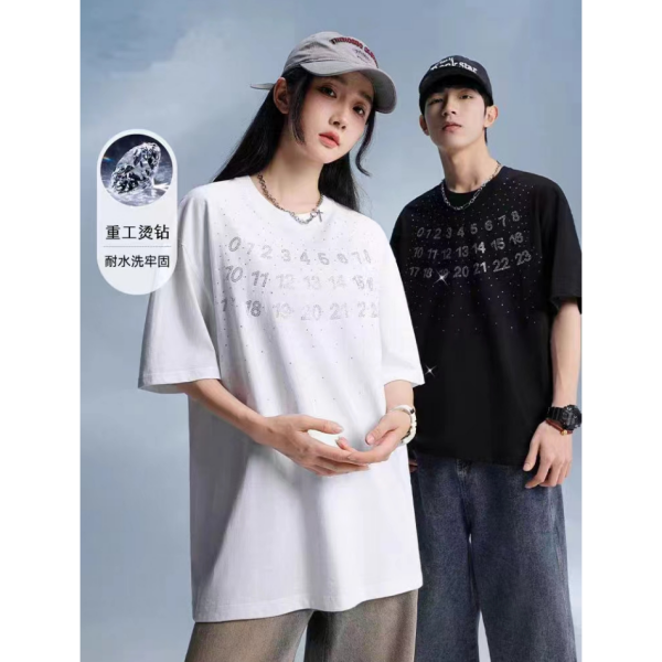 潮流风向标~重工满天星数字设计亲肤棉情侣短袖T恤 S2405