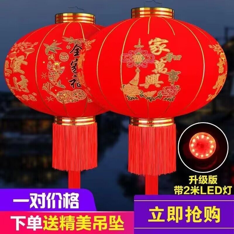 灯笼2024年新款挂大门前春节大红灯笼新年户外阳台大门口植绒灯笼