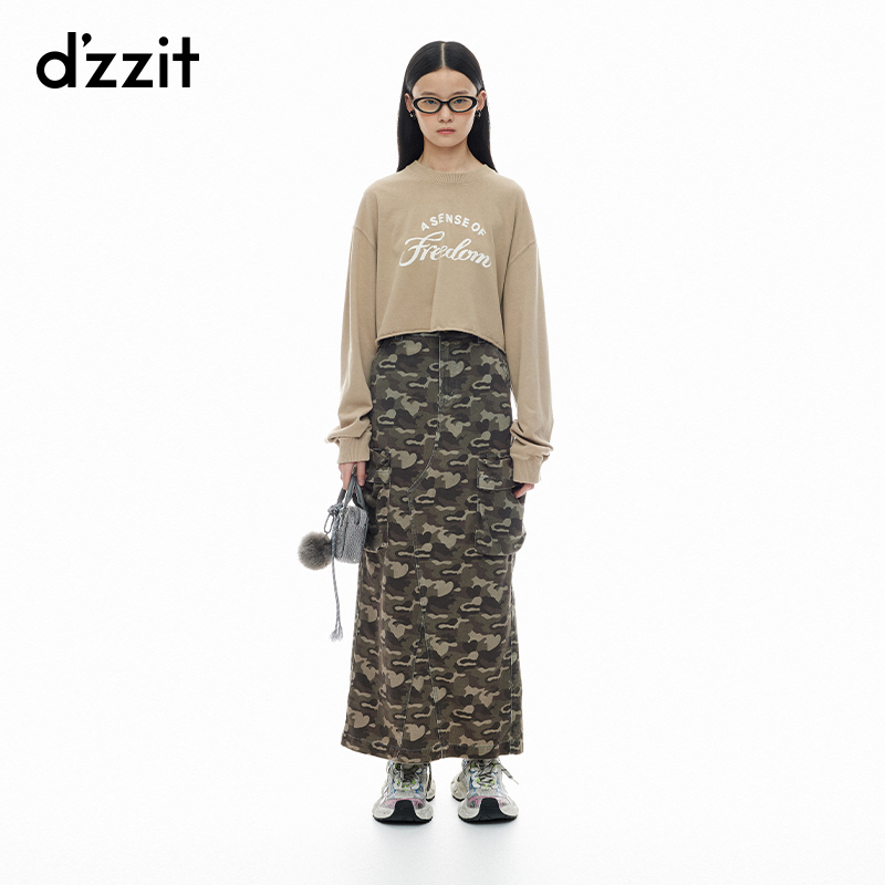 383【专属】dzzit地素卫衣春秋运动休闲卷边设计短款圆领长袖上衣女