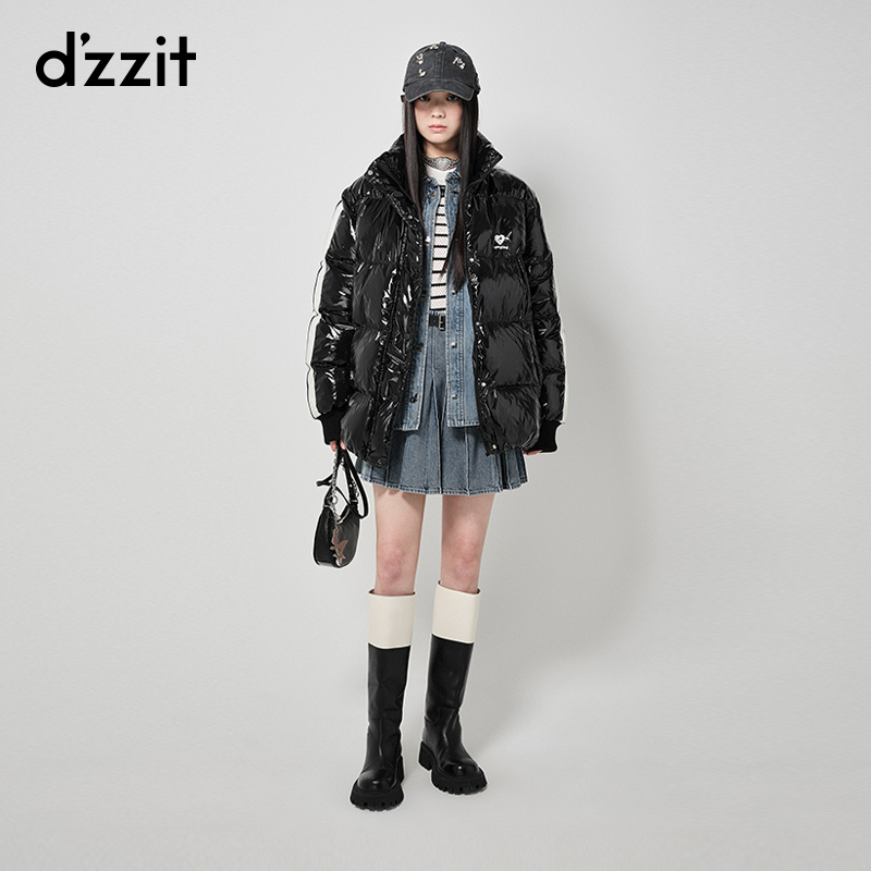 639【CiCi专属】dzzit地素拼条亮面羽绒服冬季运动风休闲爱心立领外