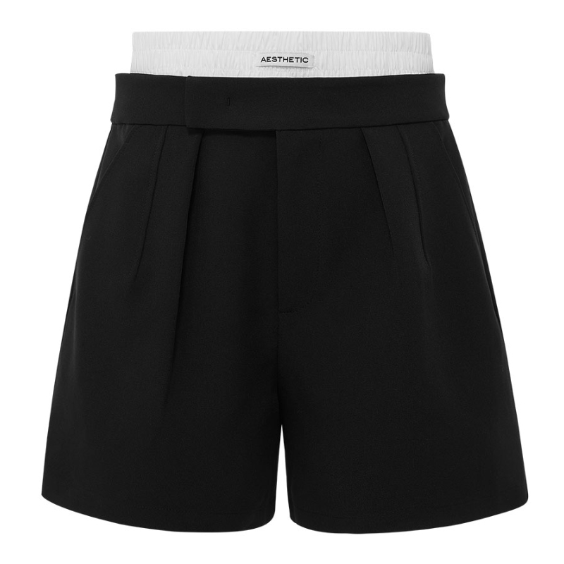 dzzit地素短裤夏款摩登时髦可拆双腰头设计黑色西装裤女3I3Q102