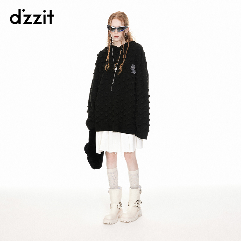 438【陈大可专属】【驯龙高手联名款】dzzit地素连帽针织衫春秋上衣女