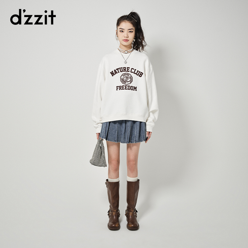 0074dzzit地素字母印花卫衣时髦圆领休闲宽松长袖上衣女3H4J117