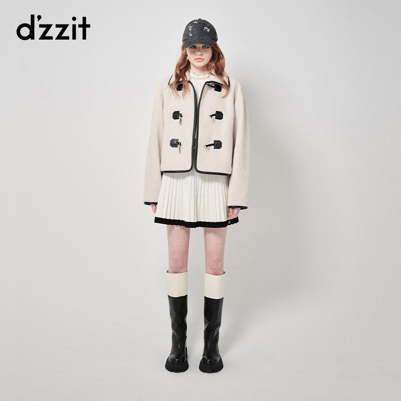 592【陈嘉尔专属】dzzit地素白色短外套秋冬甜酷黑色时尚环保皮设计