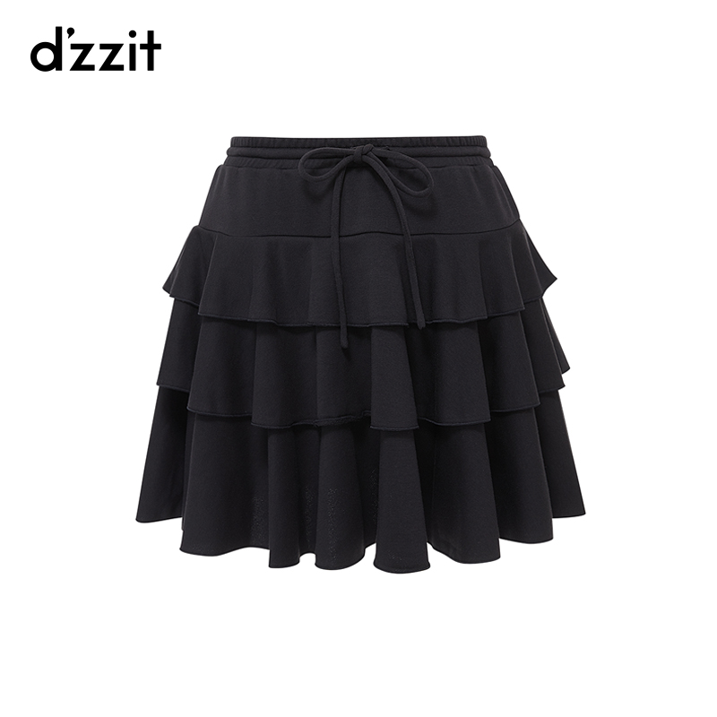 dzzit地素荷叶边半裙春秋少女风纯色荷叶边蛋糕短裙女3H1S2031A