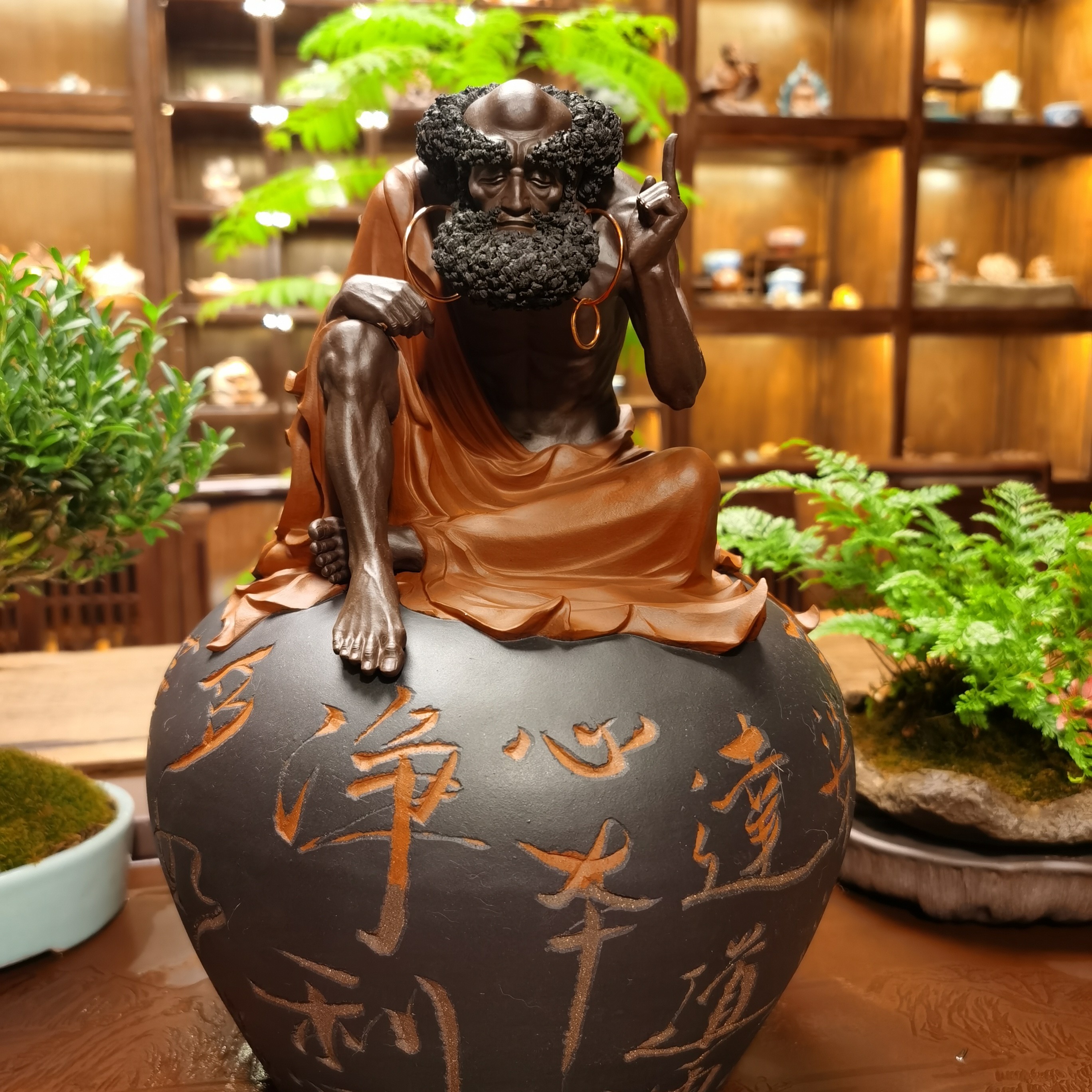 吴进 吾心达摩 三色泥料款 紫砂茶宠雕塑摆件 纯手工 原矿紫砂