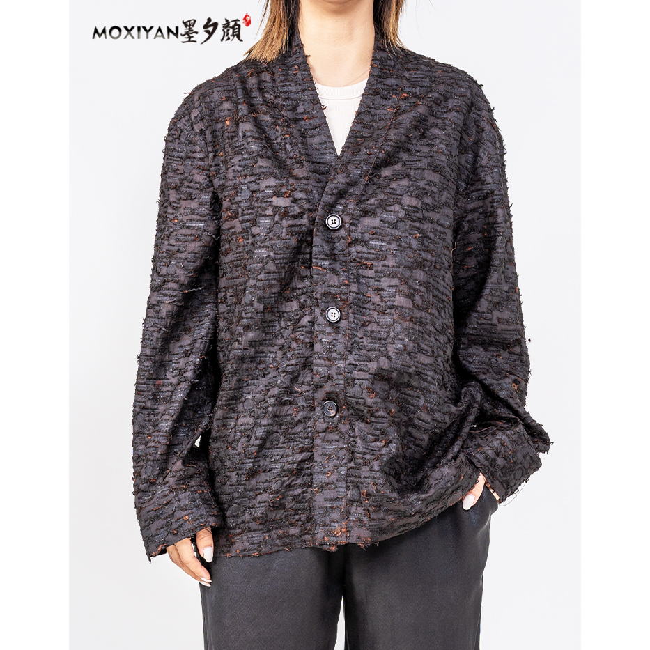 【墨夕颜】2024新款桑蚕丝男装  黑色侘寂风道袍-MH-507