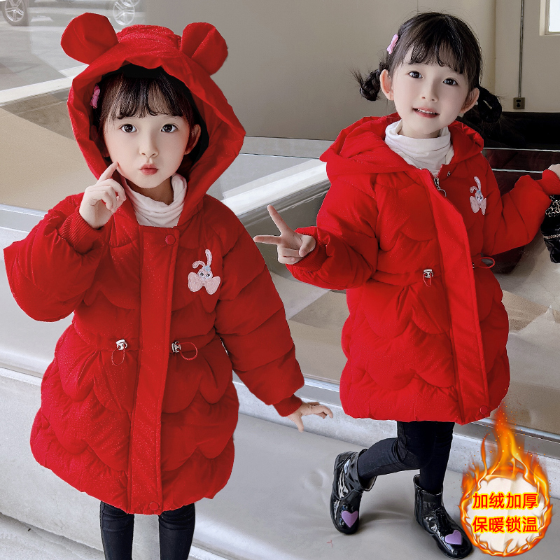 巴拉童年女宝宝羽绒棉衣冬款加厚1-3岁婴儿童新年衣服2红