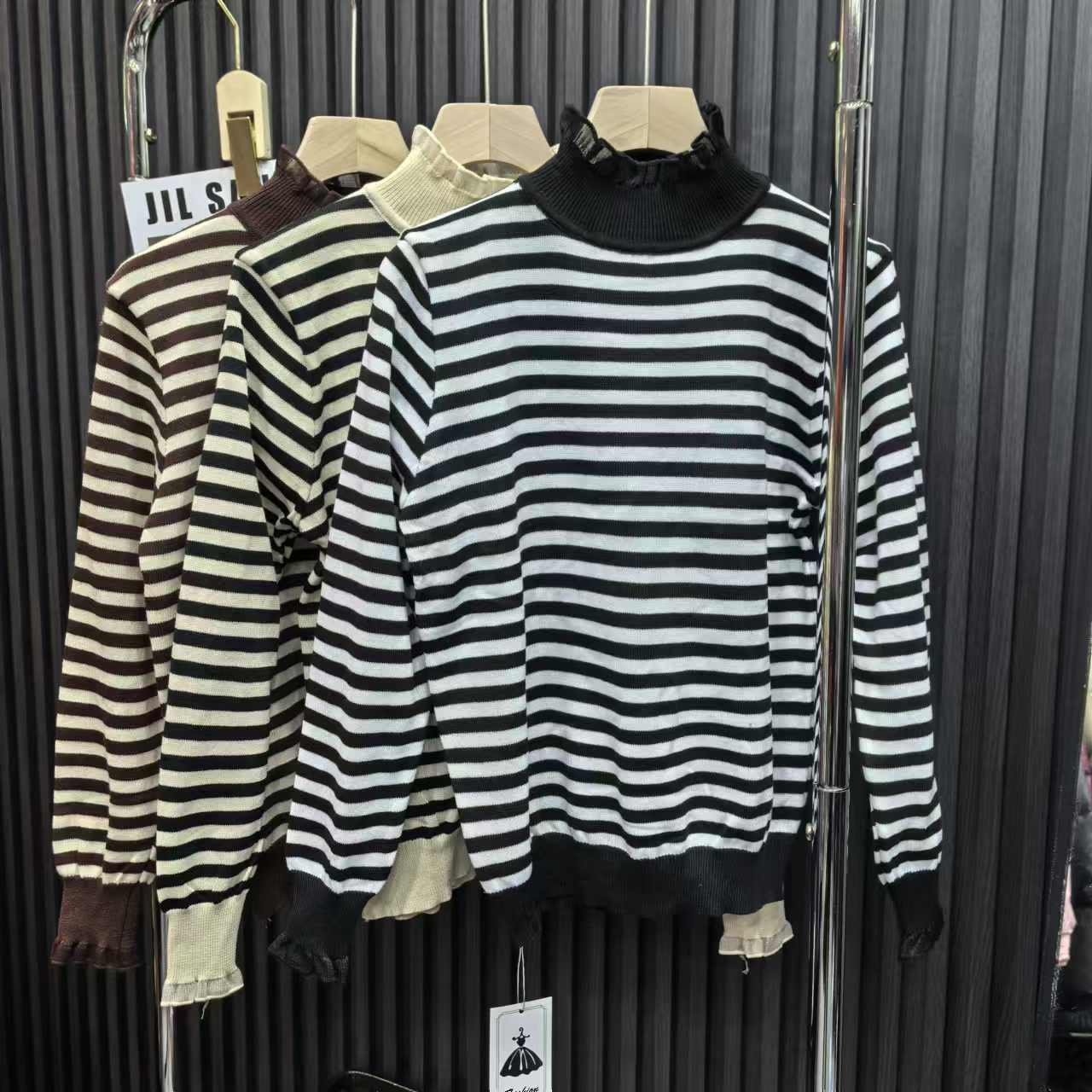 0117休闲百搭网红条纹半高领针织衫