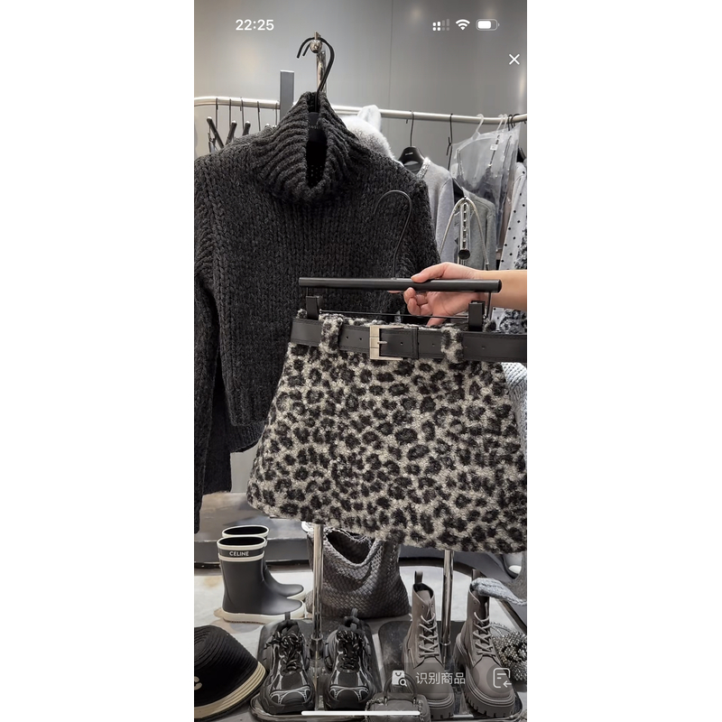 【中古小奶豹短裙 附腰带】复古豹纹粗呢辣妹A字半身裙2965#