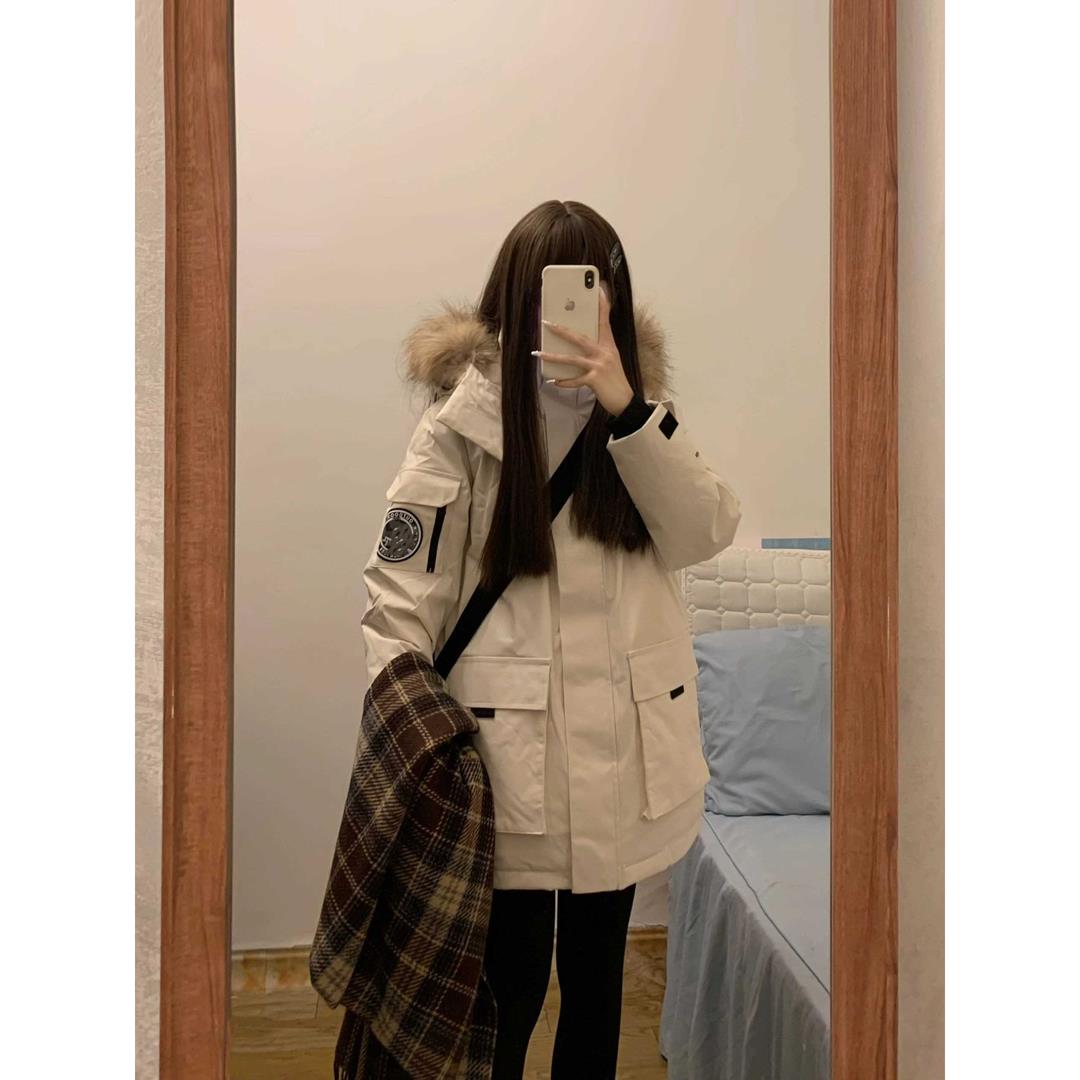 大毛领派克羽绒服服女2023冬季新款连帽棉袄外套宽松加厚工