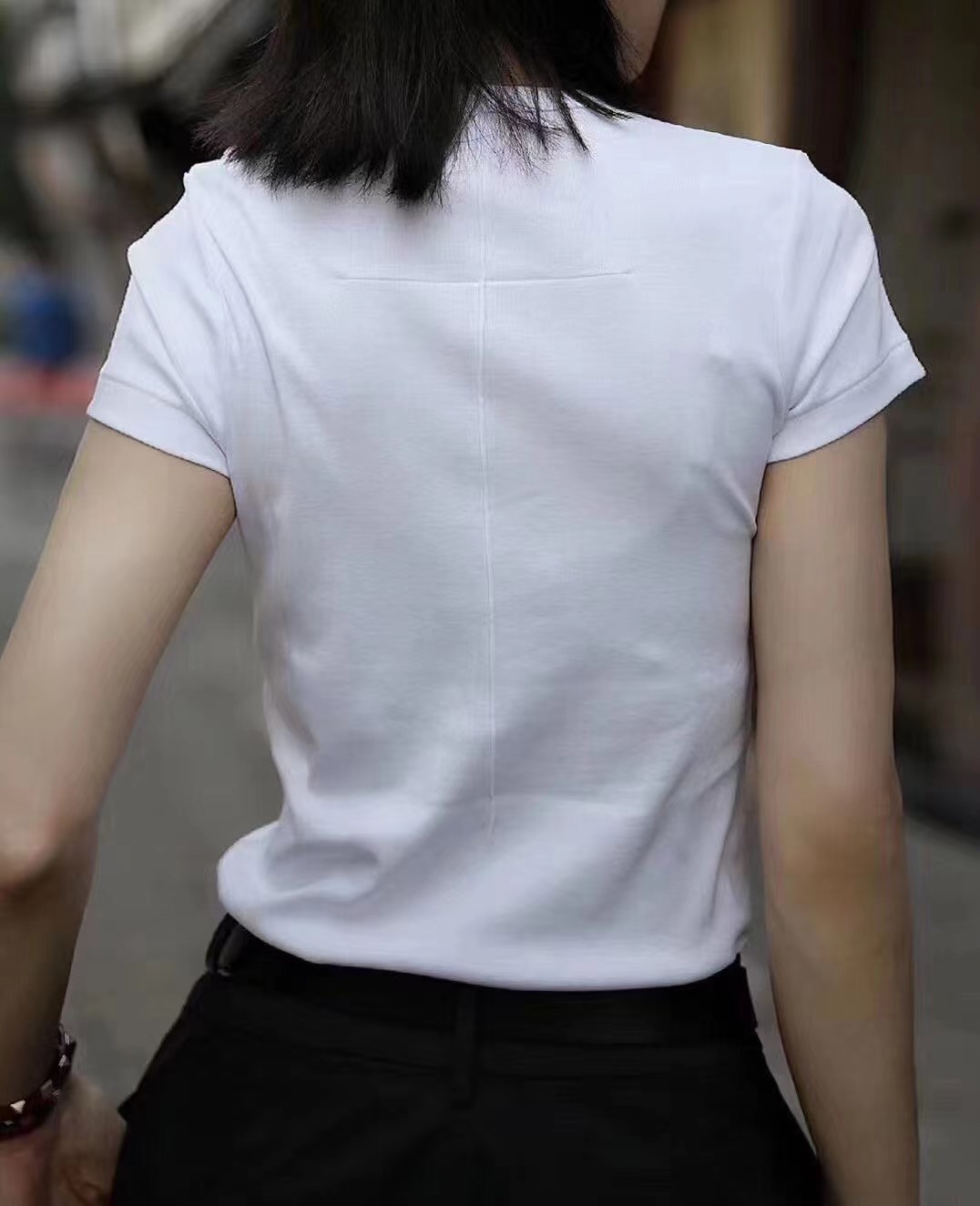 后背十字车缝刚需舒服净色弹力短袖T恤修身显瘦纯色百搭白色透气