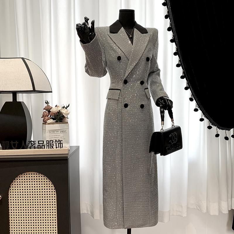 秋冬季新款灰色气质中长款时尚职业轻奢风衣外套