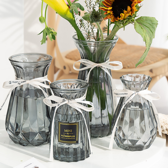 【四件套】北欧玻璃透明花瓶摆件客厅插花干花水养富贵竹百合花瓶