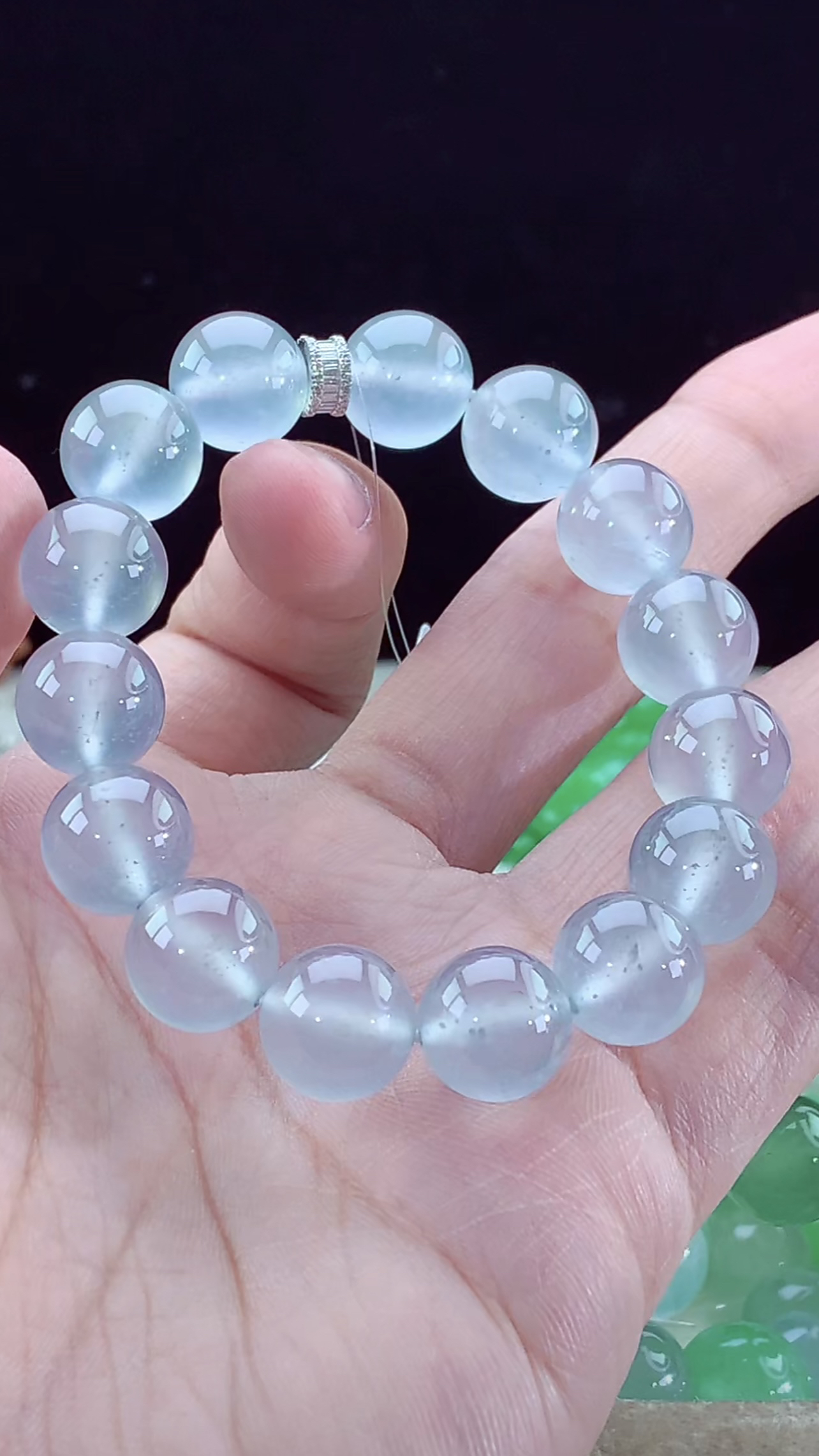 龙石种收藏传承级玻璃种缅甸纯天然翡翠A货蓝钢起杠光天空蓝手串