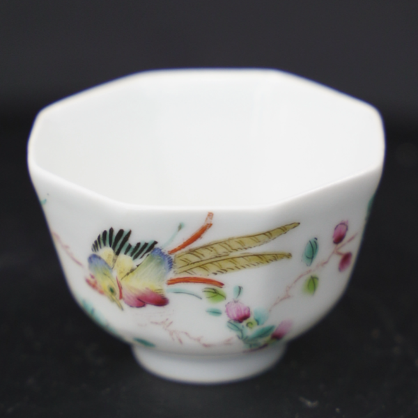 甲48553 清晚期粉彩凤凰牡丹纹杯 全品 古瓷器真品 鉴定古代