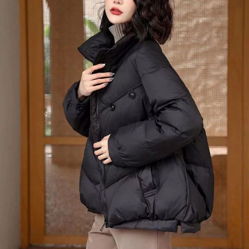 新款韩版女短款宽松时尚冬季面包服小个子白鸭绒保暖外套百搭