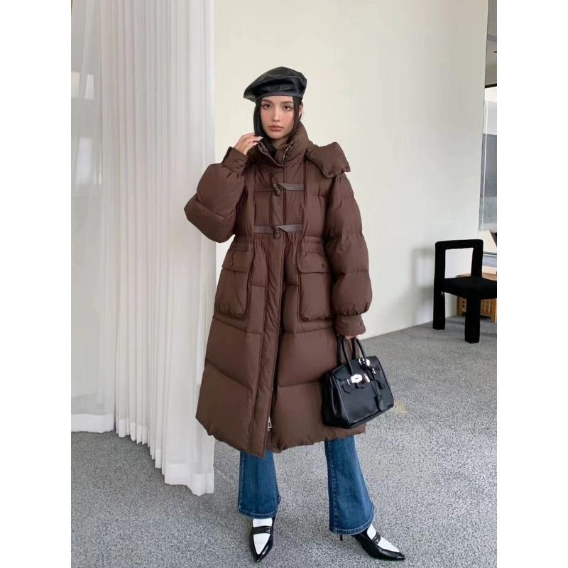 抽绳长款过膝加厚羽绒服女白鸭绒年冬季新款收腰显瘦外套潮