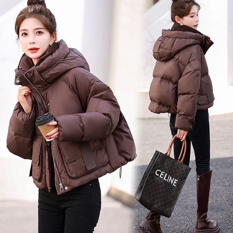 欧货短款羽绒服女款新款冬季加厚时尚洋气连帽宽松设计感外套
