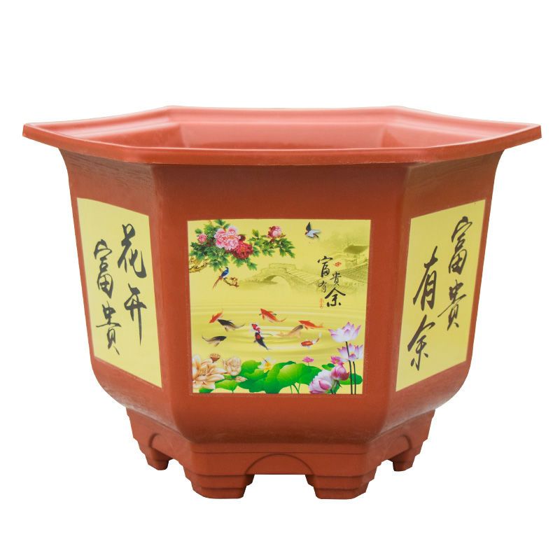 D035-L加厚六角盆大号花盆种花果树月季花绿萝塑料树脂花盆特大
