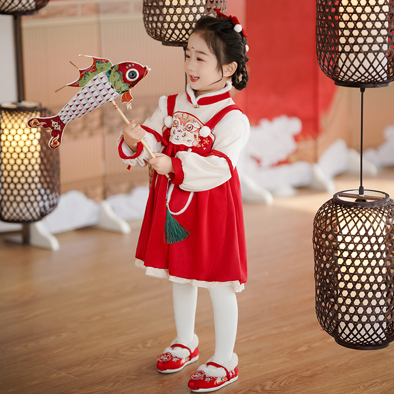 【晴晴家】儿童拜年服女童汉服秋冬新款中国风龙年衣服新春服装加绒