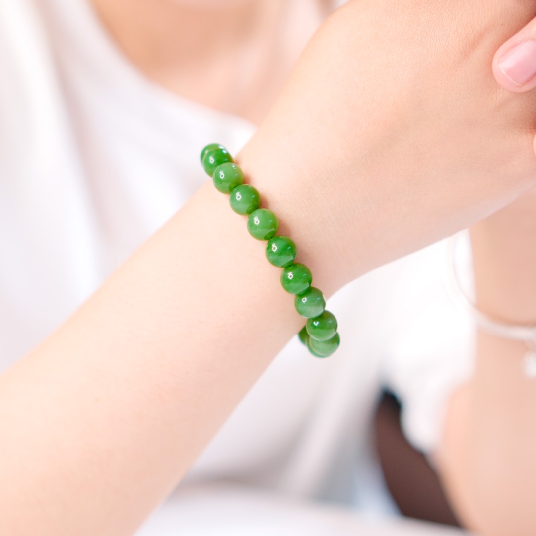 【粉绿单圈手串】和田玉碧玉手串500元福利价9.5±mm圆珠手串爆单中