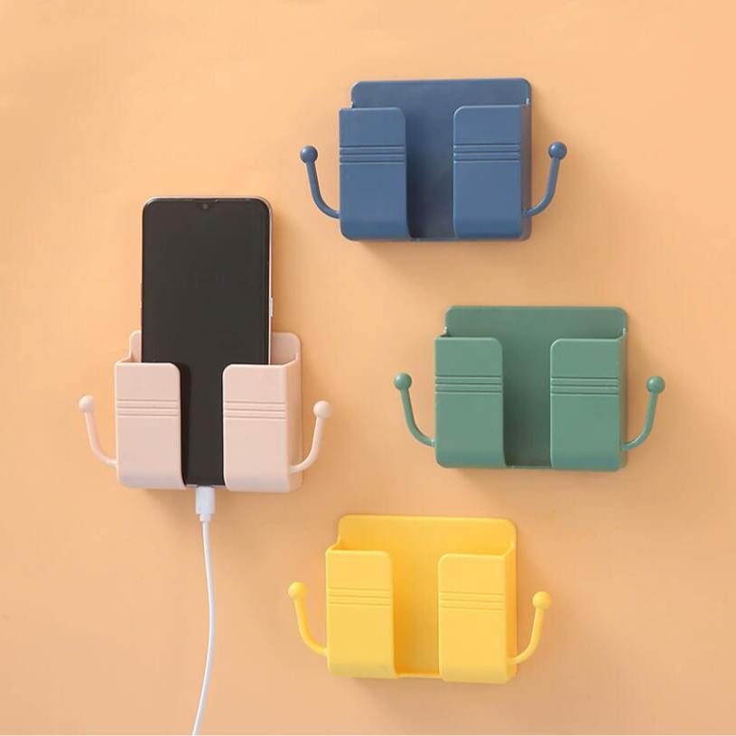 【一套4个】壁挂手机遥控器充电收纳盒加大背胶挂钩免打孔置物盒