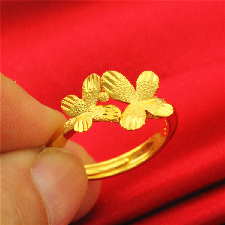 2024新品 久不掉色黄金色精致百搭磨砂精美气质蝴蝶花开口戒指