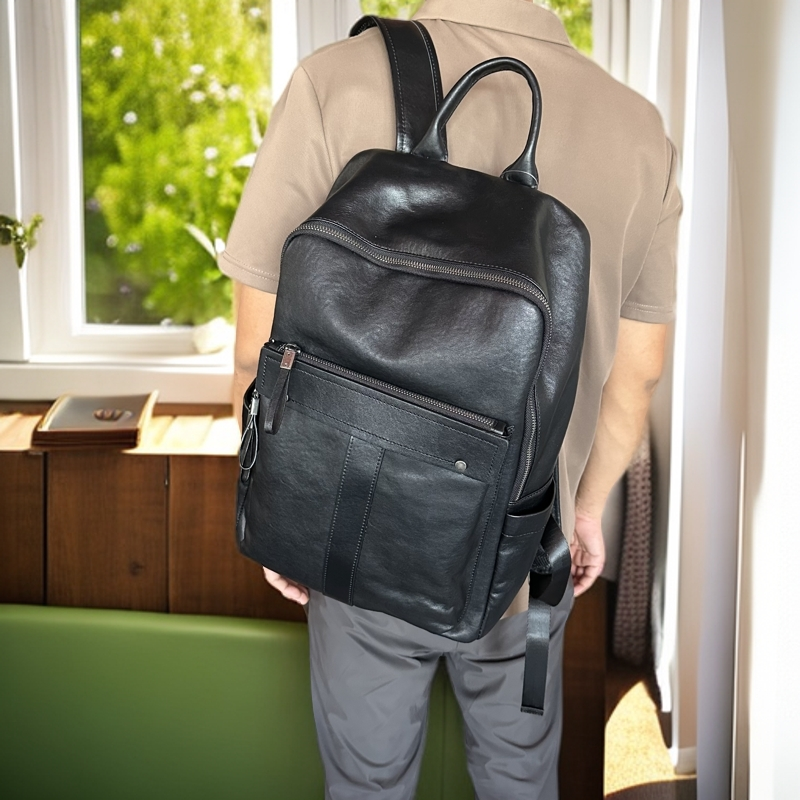 亦客亦品韩版 高端植鞣牛皮双肩包 商务学院风皮质超好头层牛皮