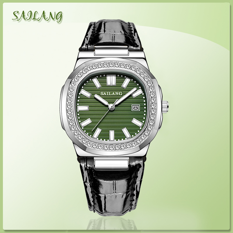 SAILANG轻奢时尚男士海腕表6602绿皮带