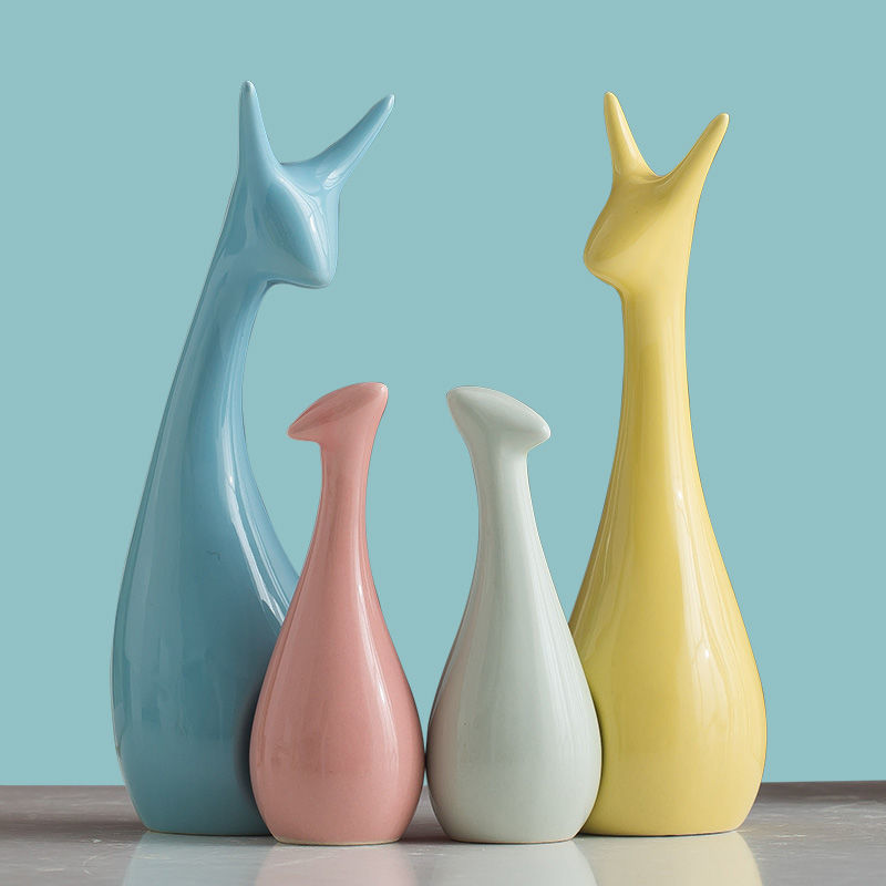 热卖厂家直销】创意马卡龙之家鹿家居陶瓷摆件玄关客厅电视柜工艺