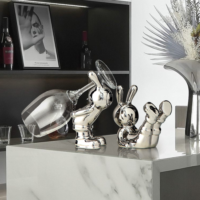 酒柜装饰品红酒架摆件太空兔客厅家居餐边柜电视柜摆设轻奢高档