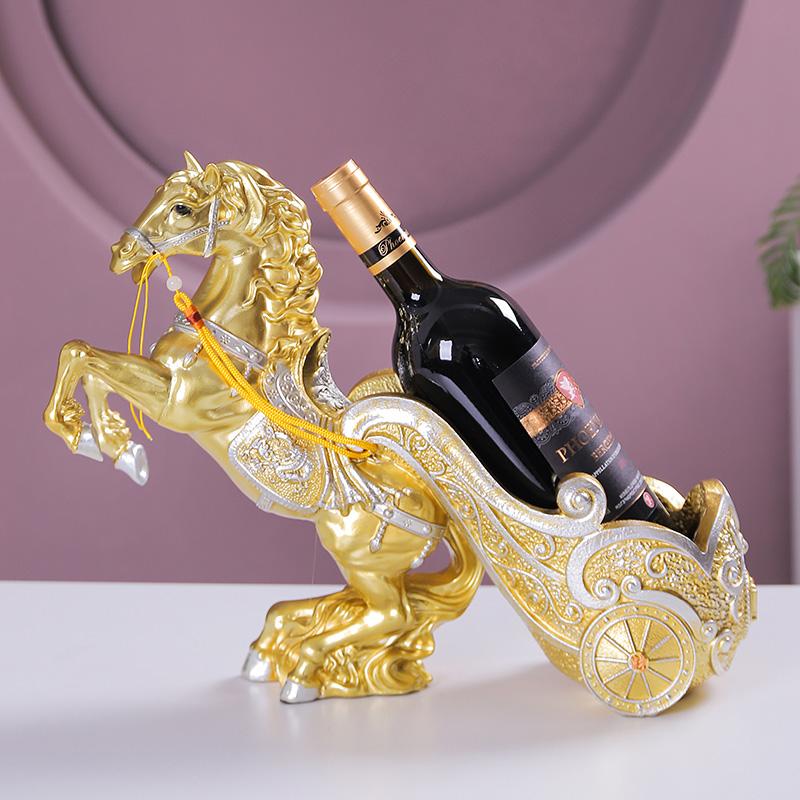创意中式马到成功红酒架摆件乔迁新居轻奢高档酒柜装饰树脂工艺品