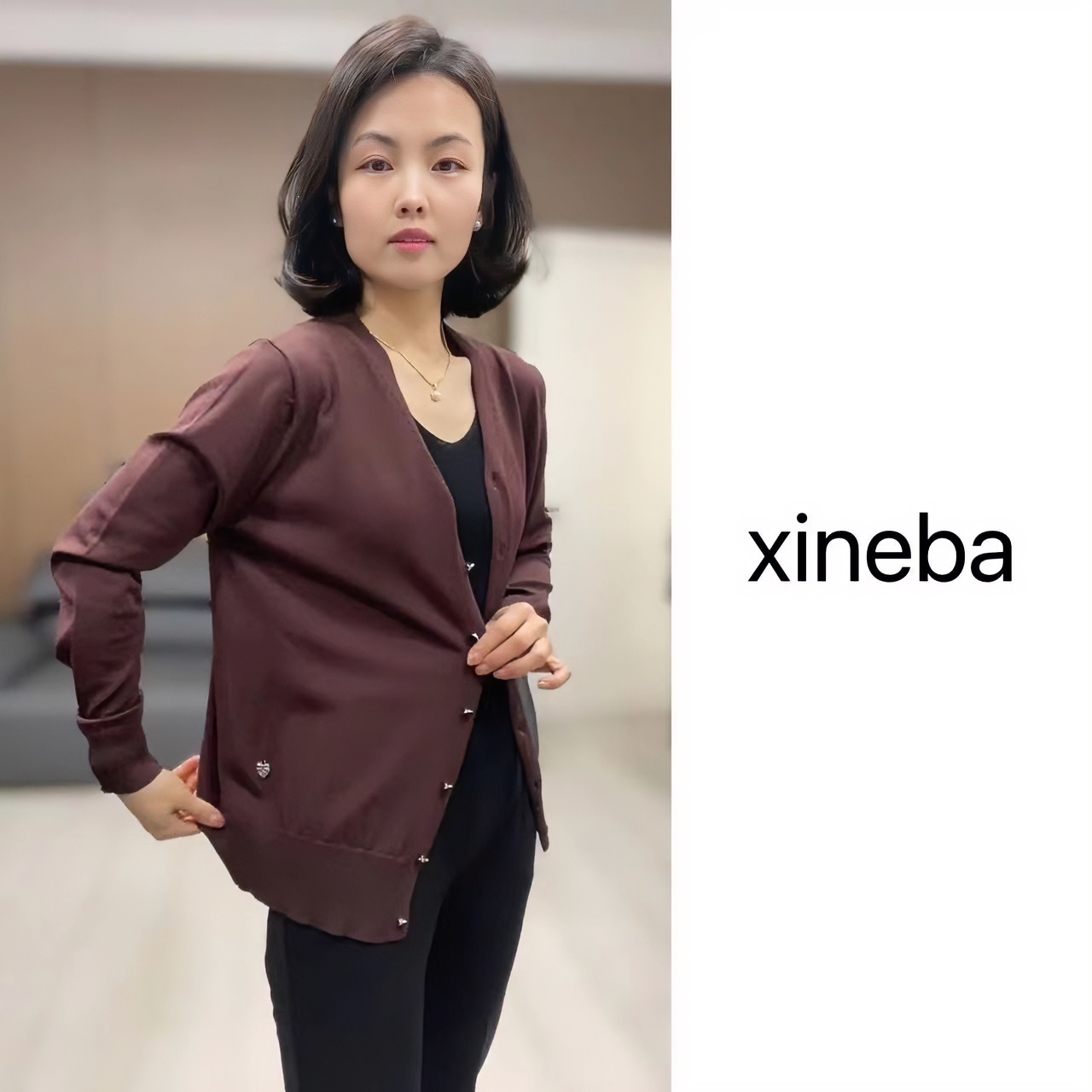 【xineba2】2024新款女士针织开衫时尚洋气休闲百搭经典纯色