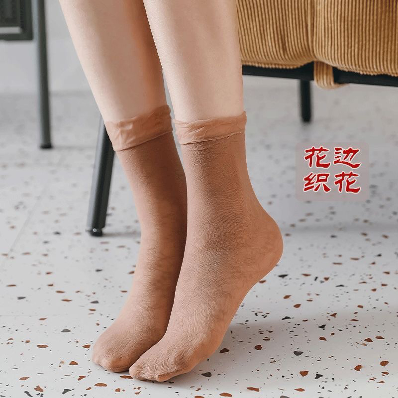 夏季袜子女高档妈妈织花袜蕾丝超薄透气中老年中筒防勾丝段面丝袜