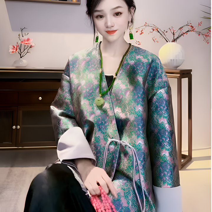 2024盘扣唐装高级春秋复古杨幂同款女装中式新款国风上衣提花外套