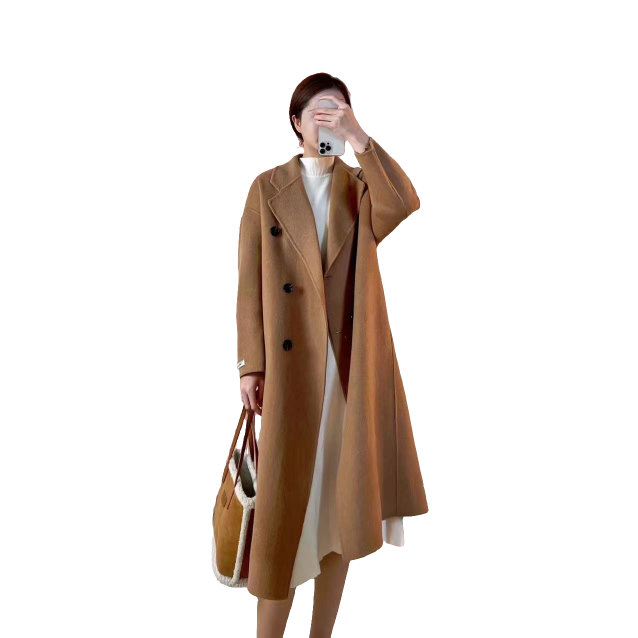 立姐【品牌撤柜】双面呢大衣中长款经典双排扣落肩气质 7189