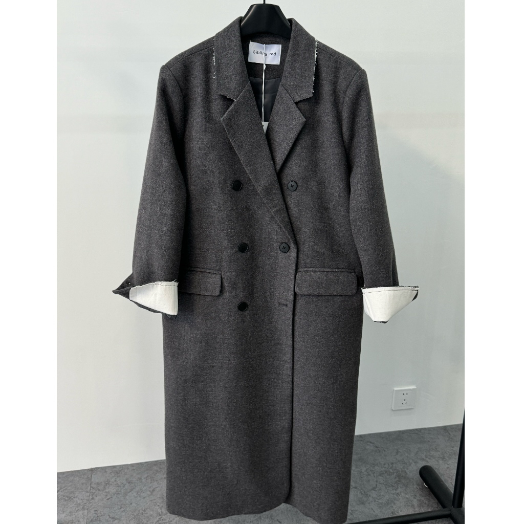 大女主～高级感拼接麻料大衣长款昵外套 8918#