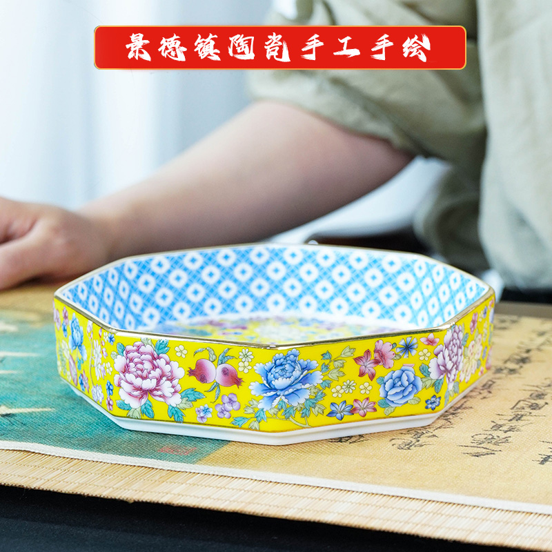景德镇陶瓷点心盘《手工手绘》大号加厚高档可叠家用点心盒珐琅彩