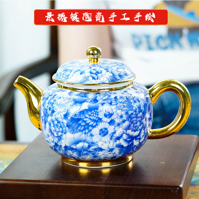 景德镇陶瓷《手工手绘》《经典青万花》功夫茶壶＝《自用送礼必备》