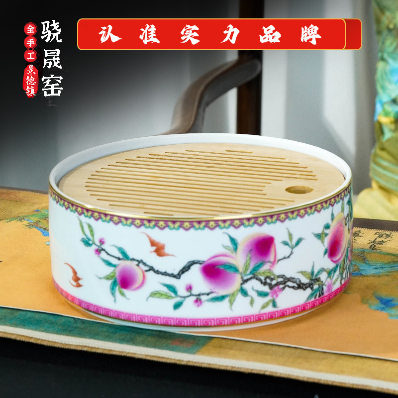 景德镇陶瓷《手工手绘》《经典九桃五福》干泡台、茶盘＝《自用送礼必备》