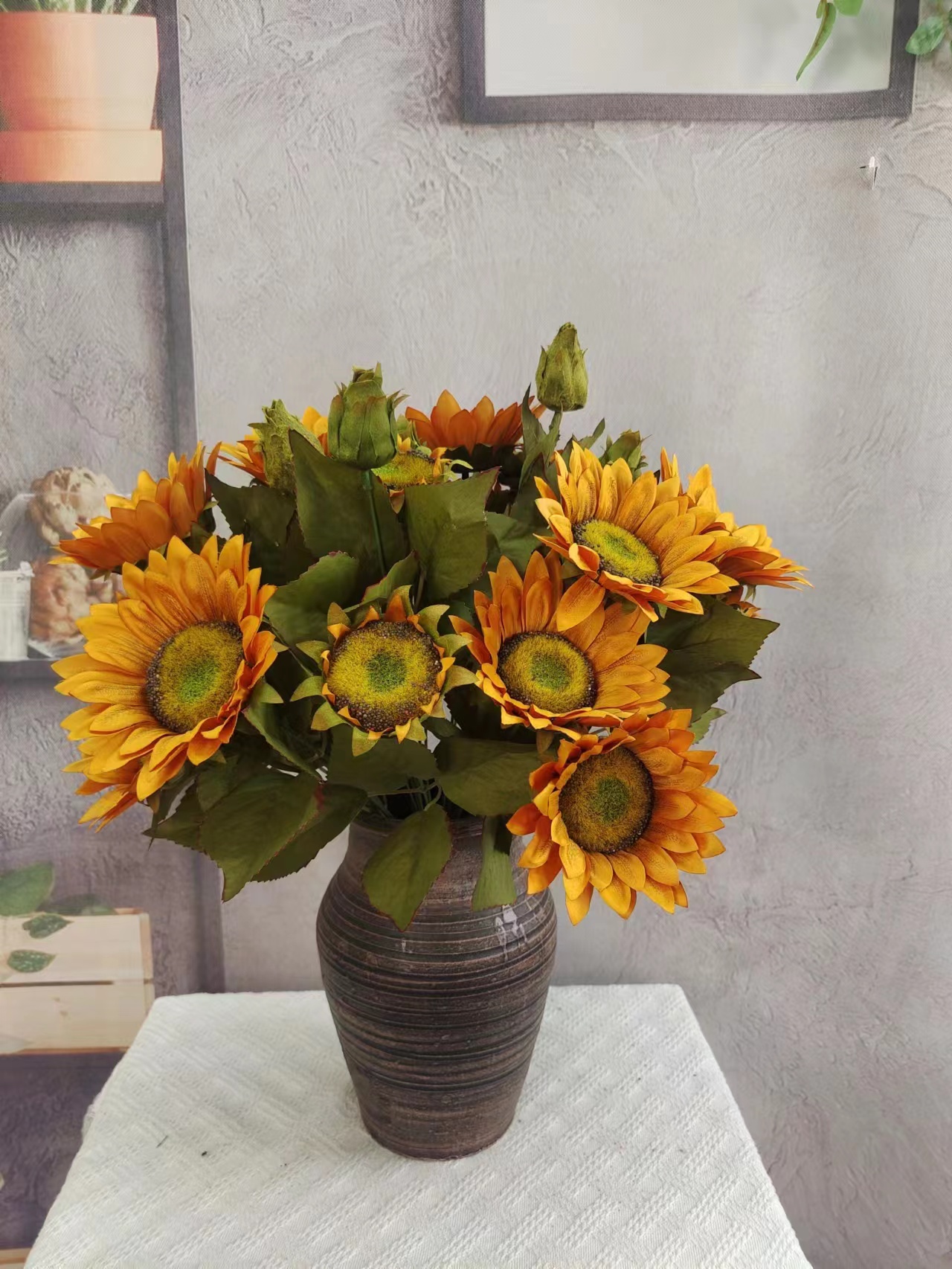 仿真13叉向日葵 客厅餐厅书房床头柜茶几田园风仿生花摆件